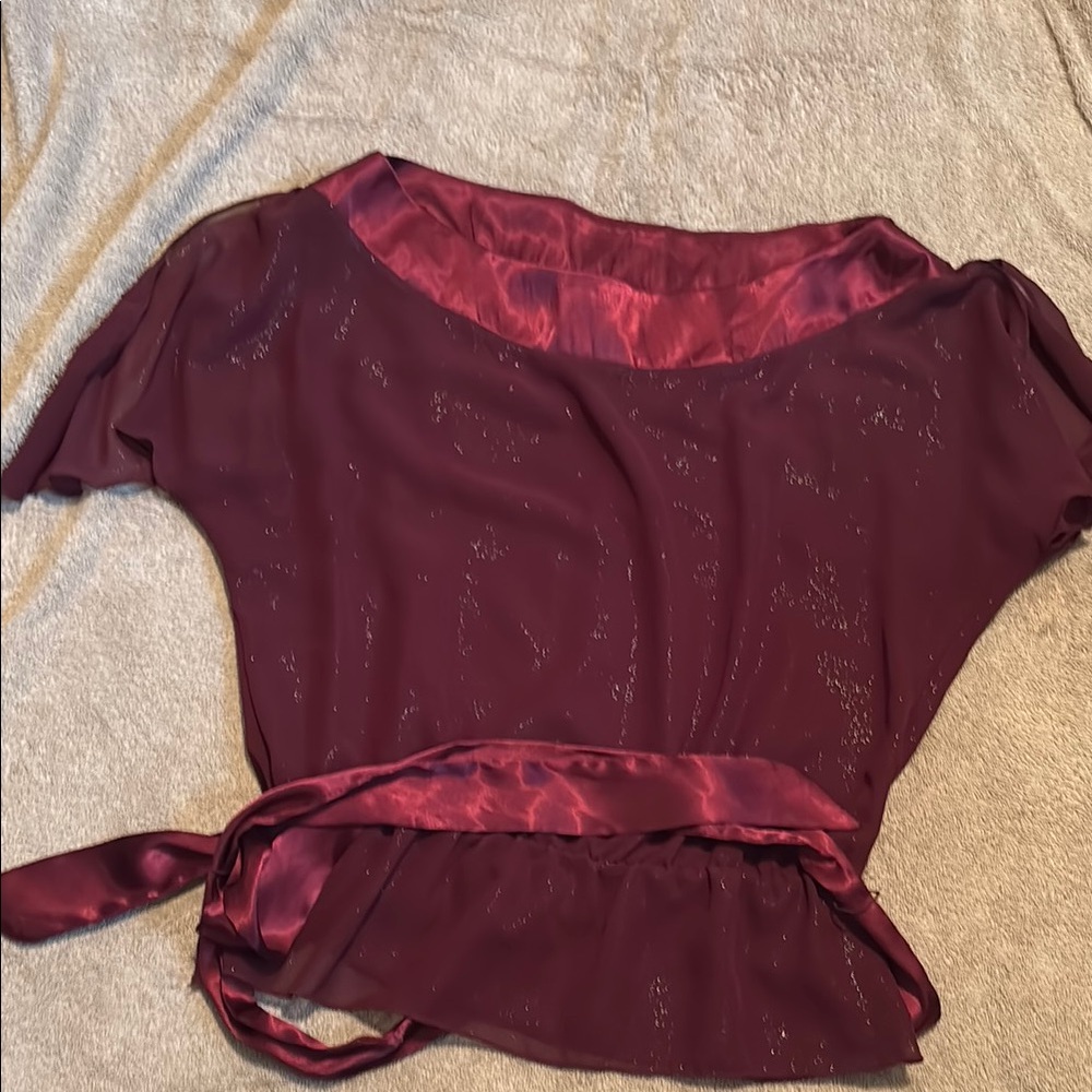 Red Peplum Blouse with Dolman Sleeves and Tie Front